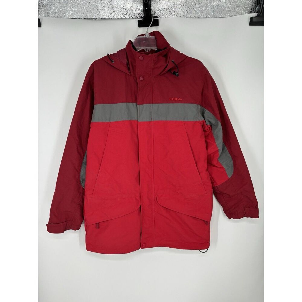 LL Bean Full Zip Up Windbreaker Rain Jacket Striped Nylon Lined Hooded Small‎